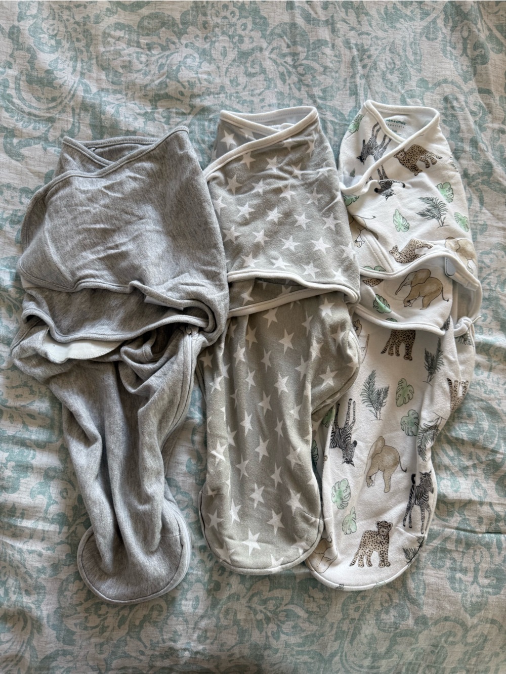 aden + anais Grey, Light Grey & Cream Animal Print Baby Sleep Sack Set 0-3 mont